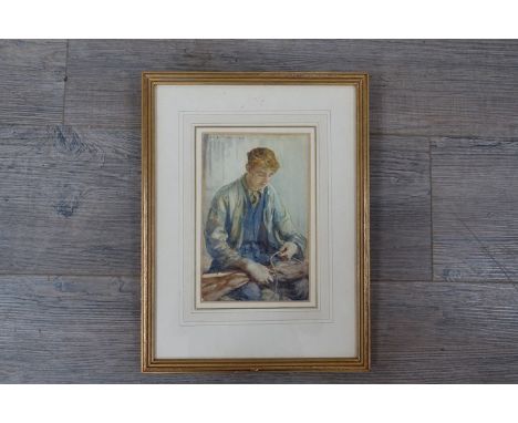 HENRY SCOTT TUKE RA RWS (1858-1929) : "Tieing the Sail", watercolour, signed top left and dated 1901. Set in a gilt frame. 21
