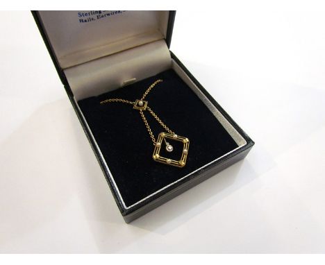 An Art Nouveau necklace set diamond and seed pearls, marked 585