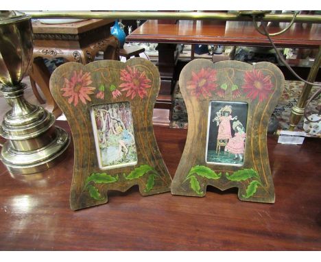 A pair of painted Art Nouveau picture frames, 28.5cm tall  