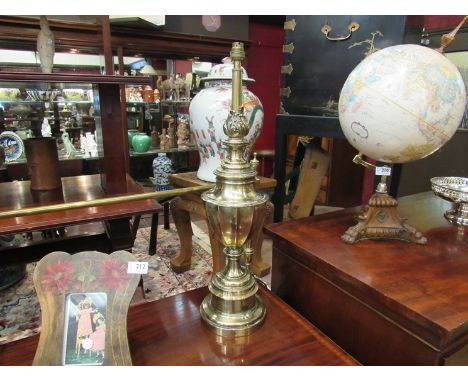 A pair of large brass table lamp bases, 65cm tall