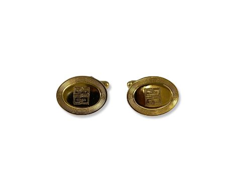 Pair of Givenchy Gold Tone Cufflinks with Logo Detail in Original Box 