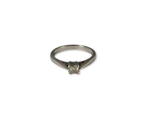 18ct White Gold Princess Cut Diamond Solitaire Ring Weighing Approximately .20ct - Weighing 2.62 grams Size M 