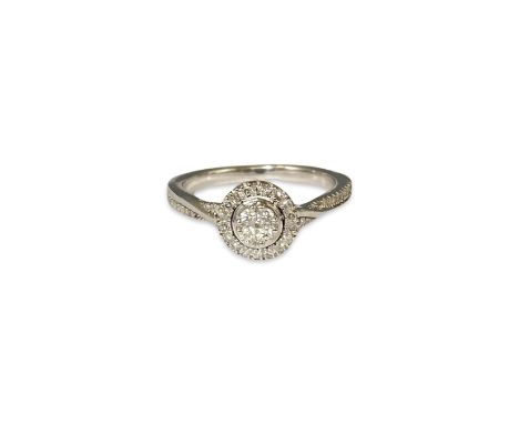 Silver and Diamond Halo Style Ring with Diamond Twist Shoulders, weighing 2.41 grams size J 1/2