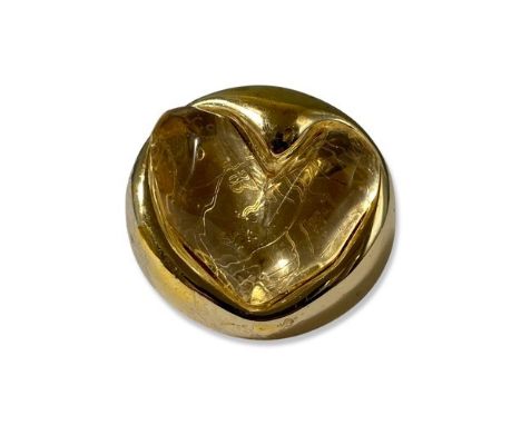 Versace Gold Tone Statement Ring with Glass Heart design Versace Weighing 43 grams Size P 1/2 