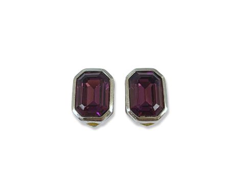 Christian Dior Silver Tone and Amethyst Glass Clip On Earrings 