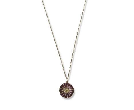 Georg Jensen Silver Enamel Flower Pendant on Chain Weighing 5 grams and Measuring 45cm in length 