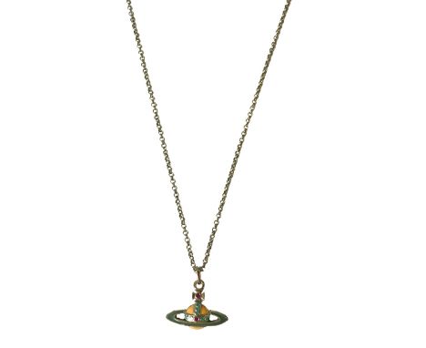 Vivienne Westwood Silver Tone Necklace with Enamel Orb Pendant Weighing 8.54 grams Measuring 48cm in length - The pendant unf