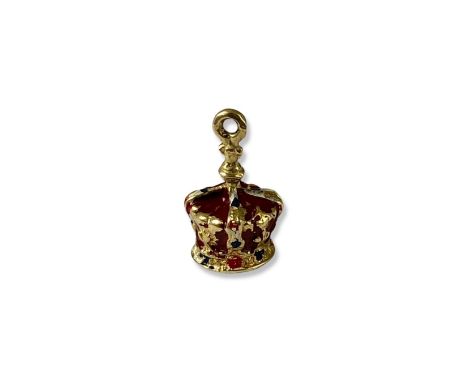 9ct Yellow gold &amp; enamel crown charm weighing 1.52 grams 