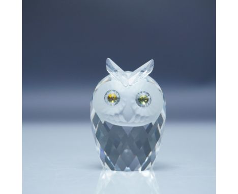 Swarovski crystal figurine featuring a small owl from the Woodland Friends collection. The owl is crafted from clear faceted 