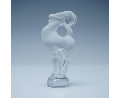 This exquisite Lalique France crystal figurine features a gracefully sculpted ram with frosted and clear detailing, showcasin