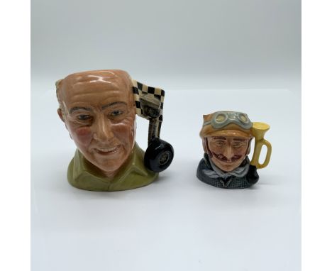 This lot features two exceptional Royal Doulton character jugs: the small Murray Walker O.B.E. and the mini Veteran Motorist.