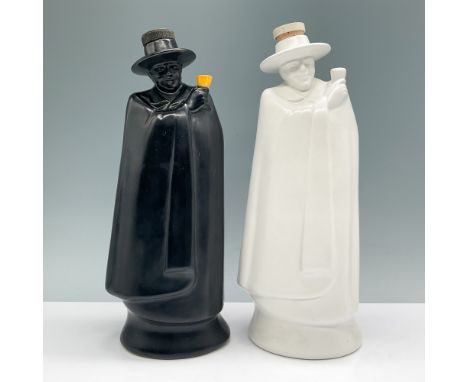 A pair of decanters, including a black Wedgwood Moonstone decanter marked DS2, 1971, and a white Royal Doulton decanter with 