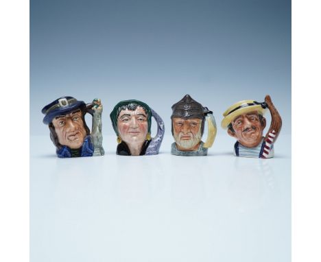 This lot includes a collection of four Royal Doulton miniature character jugs from various series. The set features The Fortu