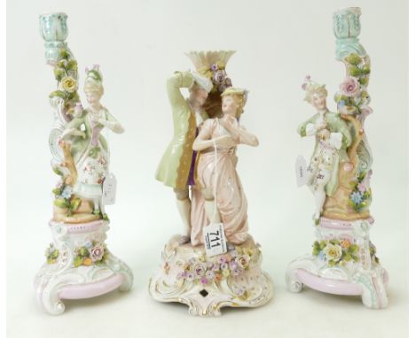 Garniature German figures / candlesticks: German harlequin garniture of central figures forming the lower section of a centre