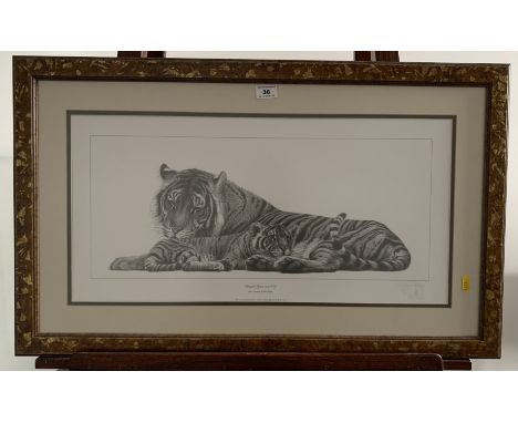 Print of tiger and cub by Gary Hodges. Special open edition signed by the artist. 25” x 12”, frame 32” x 19”. Good condition