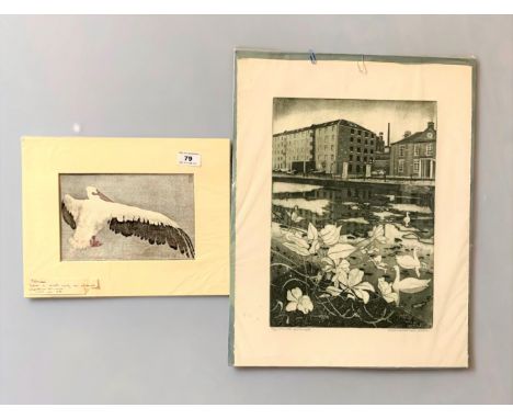Unframed Signed Limited edition print “Speirs Wharf, Port Dundas” by Wendy Russett, no. 14/50, 13.75” x 10” and wood engravin