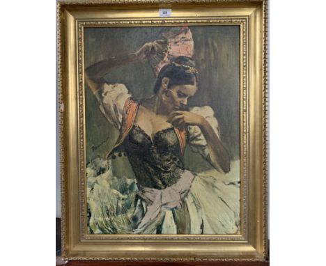 Print on canvas “Gipsy Dancer” by Ramon. 17.5” x 23.5”, frame 23.5” x 29.5”. Framed by Studio Designs, London. Print has&nbsp