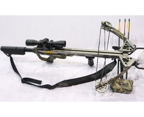 Aremx Torpedo 185lb compound crossbow with 14 x 32 illuminated scope, arrows and cocking rope. P&amp;P Group 3 (£25+VAT for t