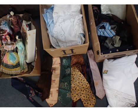 A COLLECTION OF VINTAGE AND RETRO NECKTIES other textiles, and dolls from around the world