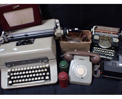 A POLAROID 635 CAMERA, A VINTAGE TELEPHONE and other items