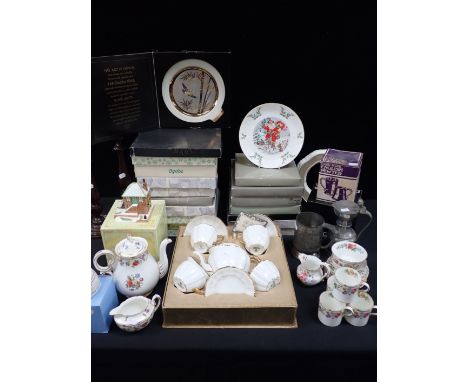 A ROYAL CROWN DERBY PART COFFEE SET a tea set for two, boxed (a/f), collector's plates and sundries