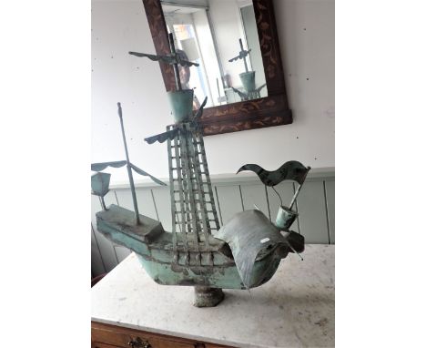 A COPPER SAILING SHIP WEATHER VANE 80cm high (examine; revolving part only, snapped off fitting)