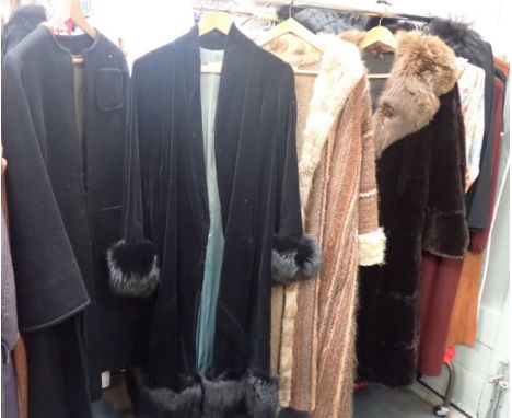 ANART PARIS; A VINTAGE FULL LENGTH VELVET COAT with fur trim, together with three other vintage coats (4) 