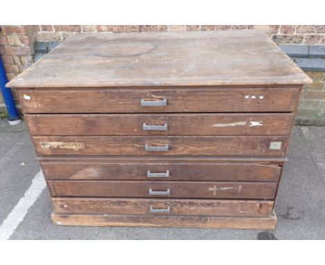 A VINTAGE PINE PLAN CHEST, WITH CHROME HANDLES in two sections, 121cm wide, 86cm deep 83cm high (some damage)