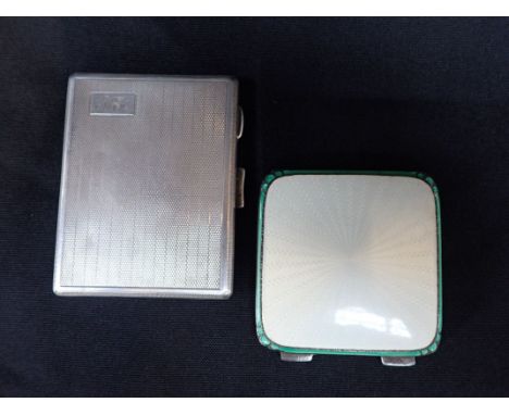 A SILVER AND GUILLOCHE ENAMEL COMPACT together with a silver cigarette case (2)