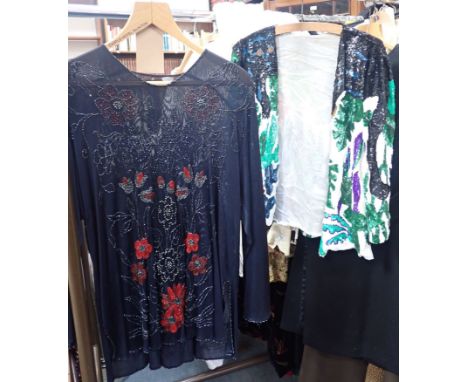 A VINTAGE SEQUINNED JACKET together with a beaded top (2)