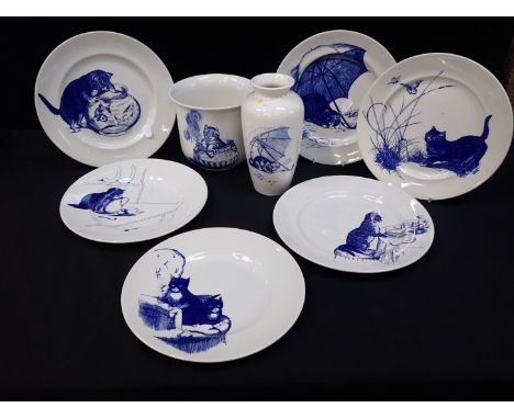 SIX PLATES, REPLICAS OF THE CAT SERVICE AT KINGSTON LACY, DORSET each transfer printed with a comical scene, made by Royal Pa