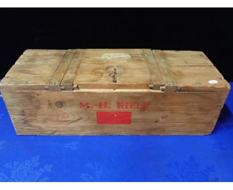 A WAXED PINE AMMUNITION BOX marked "M.-H. RIFLE" for Martini-Henry