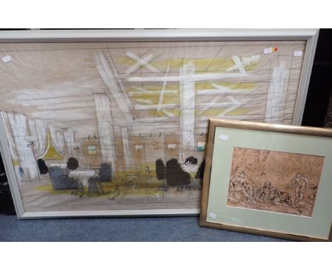 A DESIGN SKETCH FOR THE SAVOY GRILL watercolour scheme, probably 1960s, with colour notes and details, by an unknown interior
