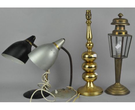 A collection of vintage lighting, including an unusual table lamp by Frandsen, Denmark; together with three other lights