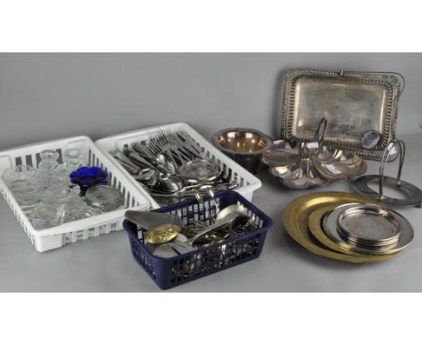 A large collection of silver plated wares, including coasters, flatware and more