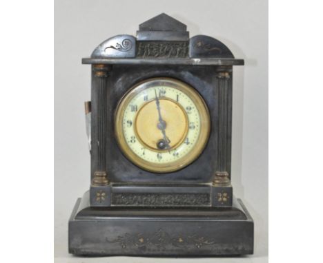 A late 19th century slate mantel clock, 27.5cm high