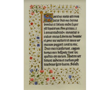 Toni Watts (20thC). Page from Lincoln Cathedral MS302, watercolour with 24 carat gold leaf on manuscript vellum, artist label