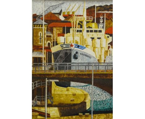 •Eric Blood (b.1931). Kolymales in the Cumberland Basin, oil on board, signed, dated (19)70, titled verso, 121cm x 85cm. Labe