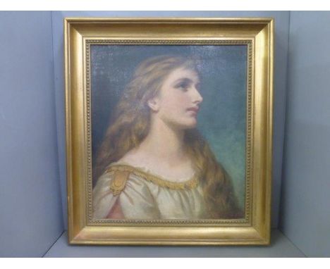WALTER SALTER HERRICK - portrait of Miss Emily Yalverton, Calthorpe family, oil on canvas, signed lower right, 15 1/2 x 17 1/