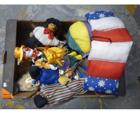 An assortment of puppets, including a Pelham Puppet.