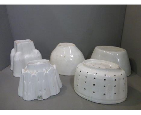 Five assorted 19th Century and later ceramic jelly moulds, including Shelley.