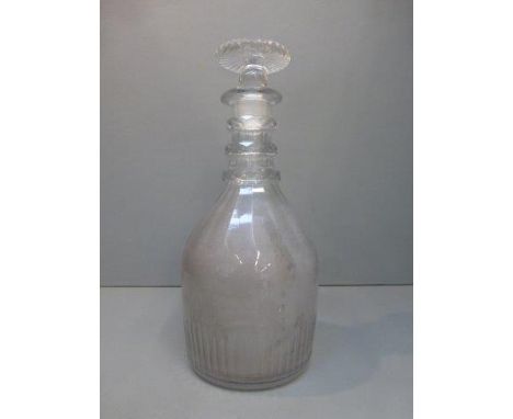 A Georgian cut glass triple ring neck decanter.