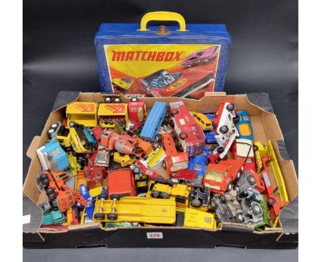 Matchbox:&nbsp;a vintage Matchbox carry case enclosing a collection of Majorette, Matchbox and Corgi cars; together with a tr