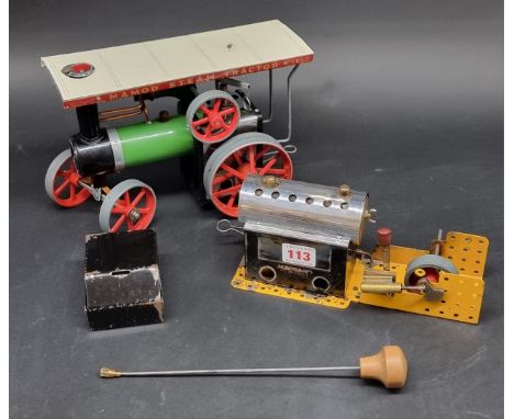 Live Steam:&nbsp;A Mamod TE1A engine; together with a similar Meccano example. (2) 