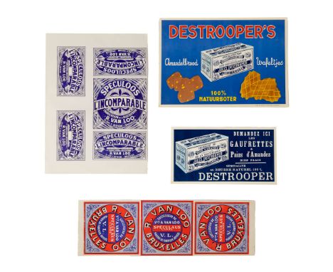 Jules Destrooper, a set vintage advertising posters and cookie box packing. Printed on paper.&nbsp;Jules Destrooper Speculaas