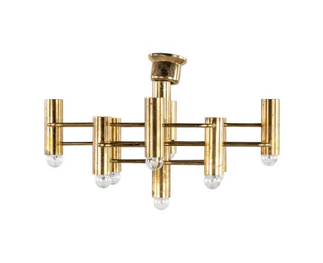 A mid-century chandelier, gilt brass. Italy.&nbsp;Dimensions: (L:64 x W:64 x H:45 cm)