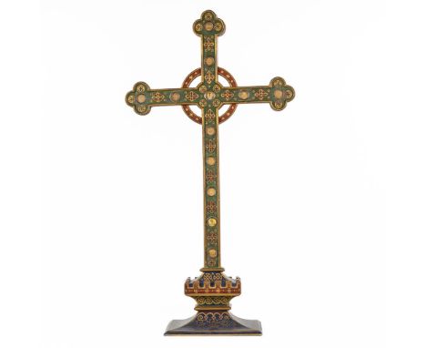 An antique reliquary crucifix with relics for the True Cross, Apostles and Saints. Mounted in a gothic revival crucifix. 19th