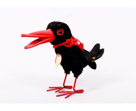 Rabe, Steiff, 20.Jh. Draht/Stoff/Filz, Stofftier, Rabe "Hucky", Originaletikett und Knopf, H ca. 17cm, bespielt
