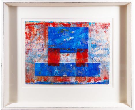 Maria Chillida (1960, San Sebastian) Collage in blau-rot, mixed media auf Papier, r. bleistiftsign., ca. 26x34,5cm, gerahmt (