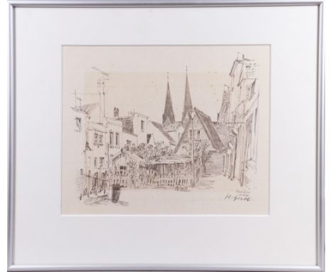Karl Gieth (1904, Lübeck - 2001, ebda.) Der Rosengang in Lübeck, Bleistiftzeichnung auf Papier, u.r. sign. "K. Gieth" u. bet.